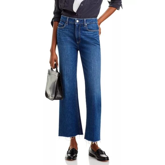 PAIGE DENIM WOMENS SIZE 30 LEENAH HIGH RISE ANKLE RAW HEM ST. TROPEZ BLUE NEW - Picture 1 of 11